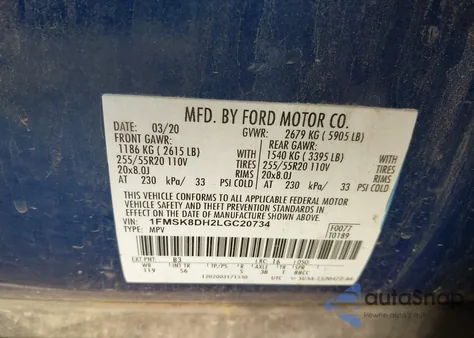 2020 Ford Explorer Xlt z USA, uszkodzony, nr VIN 1FMSK8DH2LGC20734